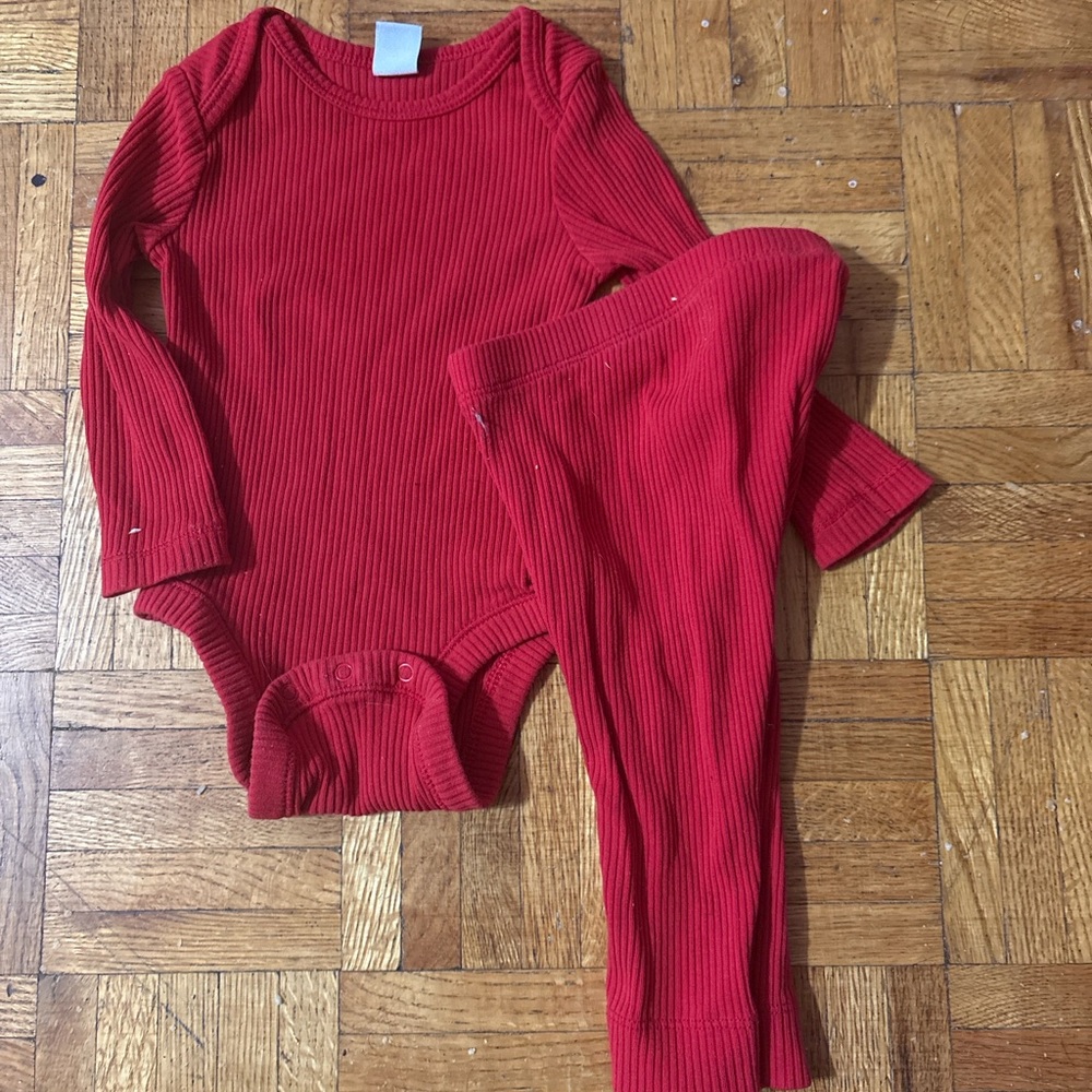 Old Navy Red Ribbed Long-Sleeve One-Piece with Matching Pants